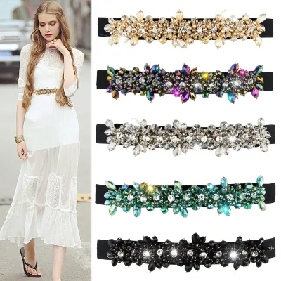 Wholesale 5.0cm Decorative Women's Handmade Dressy Fashion Fancy Crystal Rhinestones Fashion Waist Band Belts,PU Leather Belts