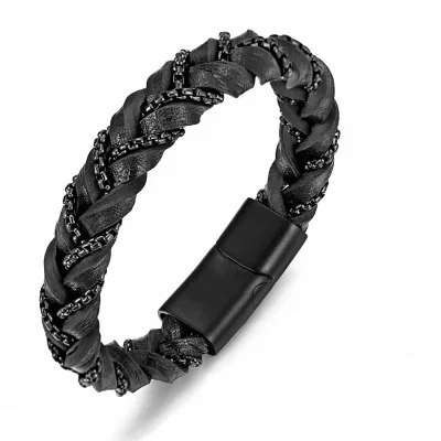 fashion black rope leather with box chain bracelet for men ins trendy bracelets good gifts