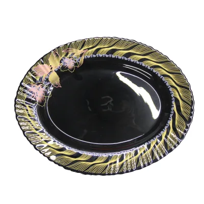 Luxury Black Gold Opal Glass 35.5cm* 27.5cm Size Fish Platter Oval Serving Plate for Dinner Table Restaurant