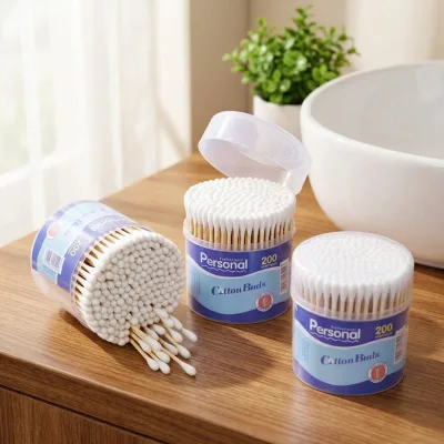 Natural Bamboo Stick Cotton Swabs Buds Double Head Round Tip Precision Pointed Ear Cleaning Makeup Travel 200 Pcs Wattestabchen