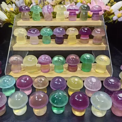 Hot Selling Polished Healing Crystal Stone Colorful Fluorite Mushroom for Gift or Ornament