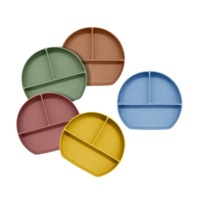Suction-cup Silica Gel Three-Compartment Semi-Circular Divider Baby Toddler Weaning Feeding Utensil Food-Grade Dinner Tray