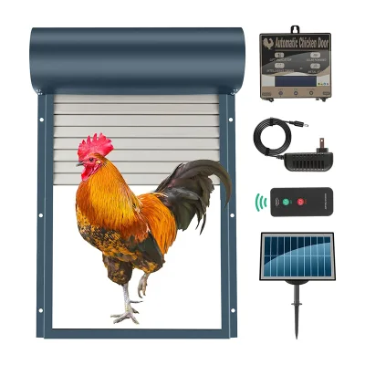 Automatic Luxury Chicken Coop Door Solar Powered Opener Timer Light Control Anti-Pinch Safety System Stainless Steel Roller