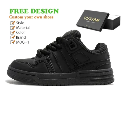 Wholesale Custom Shoes Manufacturer Woman Tennis Skate Board Shoes Sporty Walking Style Custom Logo Black Ladies Tennis Sneakers