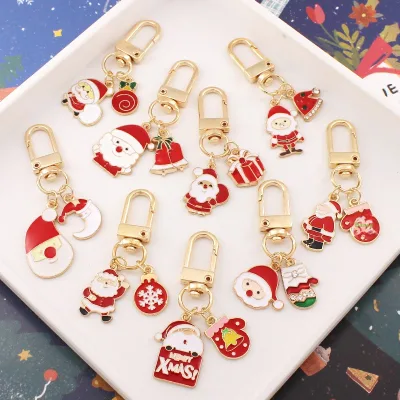 Christmas Keychain Cartoon Santa Tree Bell Snowflake Charm Zinc Alloy Ornament European American-style Creative Small Gift