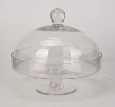 Hot Selling European Style Hand Made Clear Dish With Glass Dome Cake Plate With Cover Lid Glass Cover Dome With Glass Cake Stand