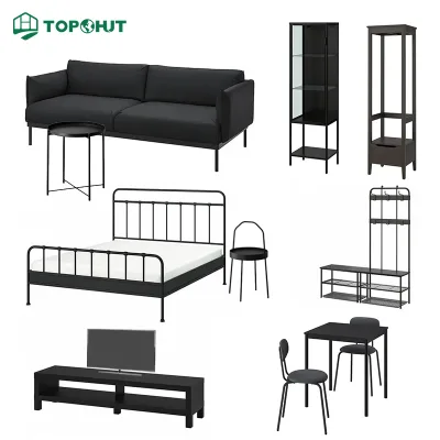 Custom One-Stop Solution Minimalist Interior Services Apartment Furniture Metal Black Modern Bedroom Sets