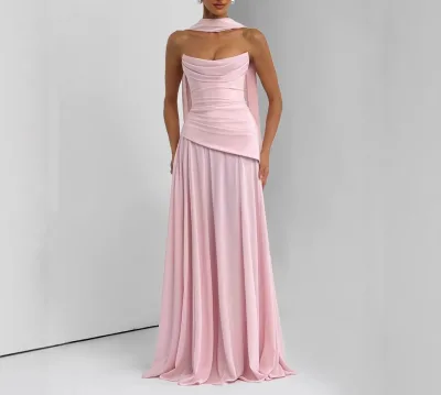 Women's Solid Color Strap Bodycon Tube Dress Fashionable Sleeveless Tea-Length Evening Gown