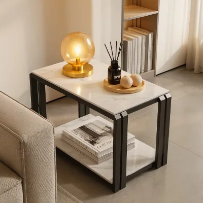 Luxury Modern Metal Frame Coffee Table with Storage for Living Room-Durable Design
