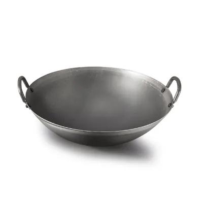 Chinese Carbon Steel Machine Made Wok With Double Steel Handle Round Bottom Wok Carbon Steel Wok