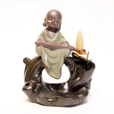 New Product Handmade Creative Backflow Waterfall Ceramic Buddha Small Monk Incense burner Tea Ceremony