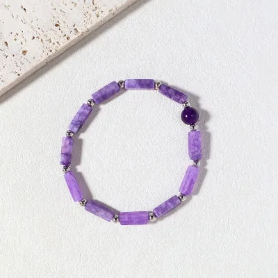 New Healing Quartz Crystal rectangle Round amethyst beaded stretch bracelet Stone Beaded Bracelet trendy stone bracelet