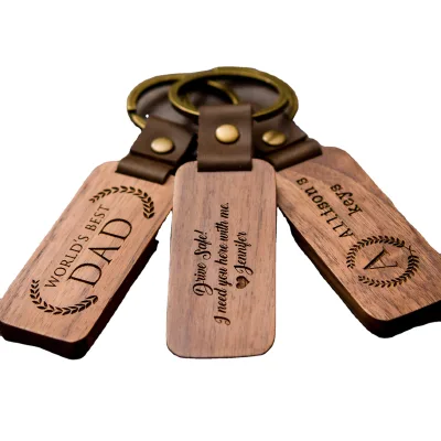 Car Key Chain Keychain Walnutwood Accessories Metal Keyring Wooden Keychains Luxury Leather Promotional Keychain