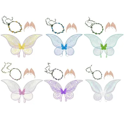 Colorful Butterfly Wings Angel Elf Wings Handmade Back School Christmas Stage Children's Festival Party Performance Prop Set