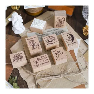 Wood Flower Stamps Wooden Ink Stamp Custom Embossing Logo Journal Alphabet Crafts Wooden Stamps