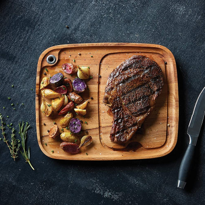 Acacia Wood Serving Plates For Steak Plate with Juice Channel