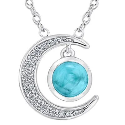 Competitive price larimar silver charm jewelry diamond pave larimar moon pendants designer