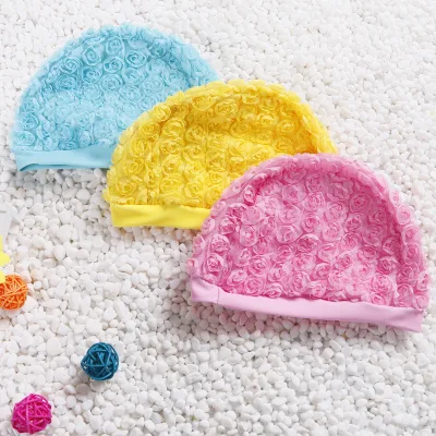 Cut Little Flower Polyester Swimming Cap for Girls