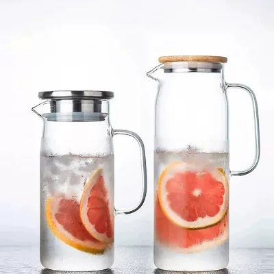Modern Reusable Glass Tumbler with Stainless Steel Lid Heat-resistant Large-capacity Juice & Lemon Water Jug for Home Office Use