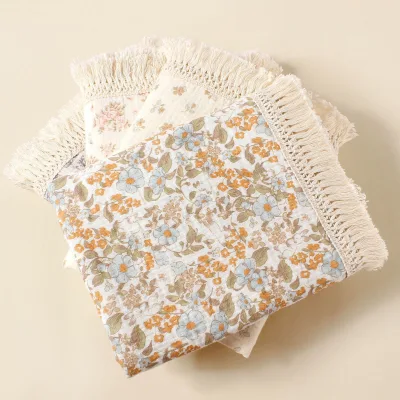 100% Organic Muslin Cotton Tassel Blanket Quilted Soft Fiber Wearable for Nursing Bedding