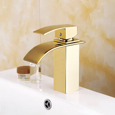 Hot Sale Bathroom Gold Copper Faucet Waterfall Basin Mixer Taps