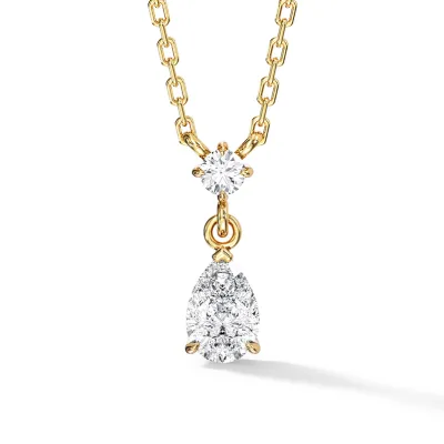 Gemnel Latest Rhodium Plated 925 Sterling Silver Gold Plated Pear Drop Diamond Cut Necklace Round CZ Two Pendant Dangle Teardrop