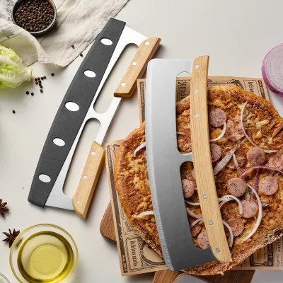Professional Stainless Steel Pizza Knife Pizza Cutter with Premium Solid Wood Handle More Effective Than Pizza Roller