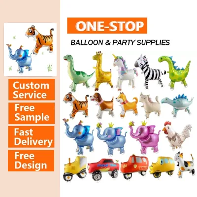 Cute Walking Animal Foil Balloons with Wheels and Ropes Walking on Wheels Elephant unicorn lion Dog cat Rabbit Foil Balloon Kids