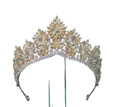 Alloy Crystal Inlaid Multi-Layer Leaf Shape Crown, Elegant Women Wedding Bridal Tiara Headpiece