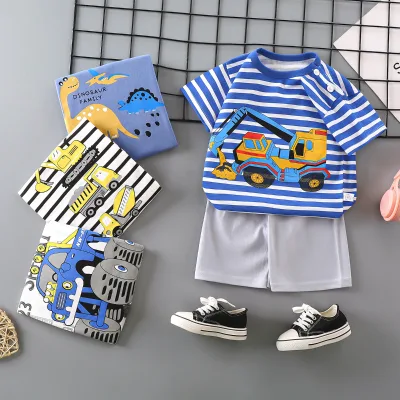 Hot Sell 100 Cotton Knitted Eco-Friendly Breathable Children Casual Summer T-Shirt and Pants Set for Boys and Girls 2 Pieces