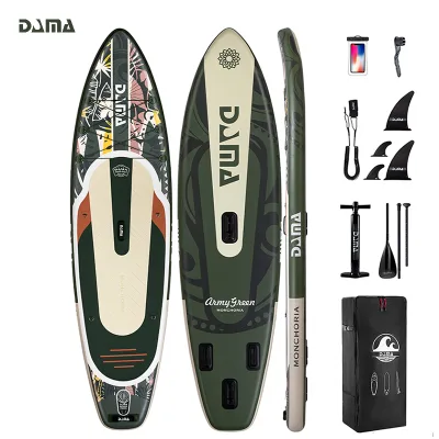 DAMA Source Factory Army Green Touring Inflatable Paddle Board Wide Family Deck Pet Friendly Brand Series