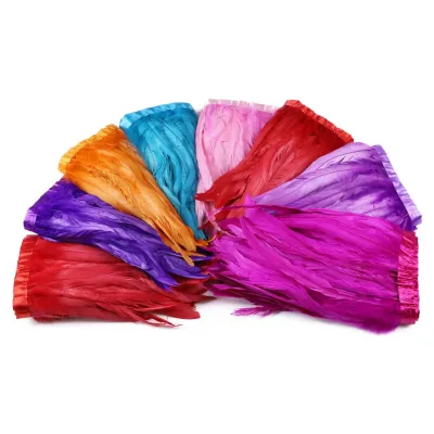 12-14 Inch Dyed Fly Tying Cock Gallo Feather Lace Rooster Tail Feather Trim and Fringe for Wedding and Home Decoration