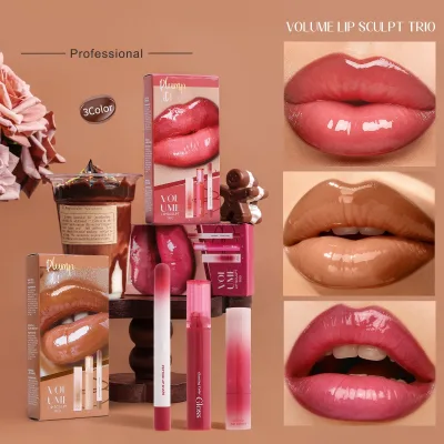 Lip Makeup Set Lip Liner Glossy Lip Glaze Mirror Lipstick Set of Three Easy to Apply