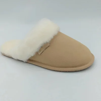 Sample Support Hot Selling Real Shearling Sheepskin Cow Split Leather Real Sheepskin Fur Classic Warm slippers