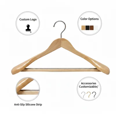Vintage Eco-Friendly Braided Solid Wood Clothes Non-Slip Wide Shoulder Coat Suit Hanger Replaceable Hook Custom Logo Hotel