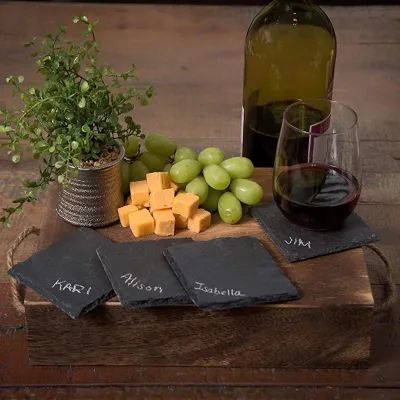 Wholesale Customized Classic Rectangle Black Slate Square Silicone Coasters 10X10 Drink Cup Coaster Set for Kitchen Table Use