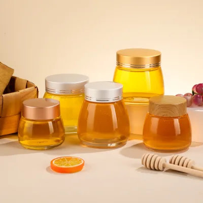 Wholesale Thick Glass Honey Jar 200g 280g 380g 400g 480g Wide Mouth Glass Bottle for Honey Jam Syrup Coffee Food Storage