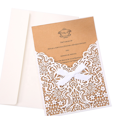 Hot Laser Cut White Pocket Design Wedding Invitation Card