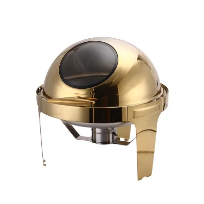 Classic Gold Full Clamshell Hydraulic Hotel Breakfast Stove Visual Buffet for Classic Design Buffet Food Warmer