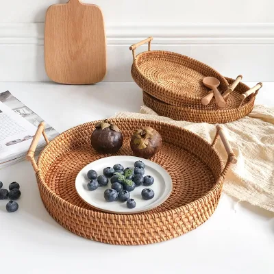 2022 ECO Friendly Natural Round Rattan Serving Trays Handmade Round Rattan Basket Base