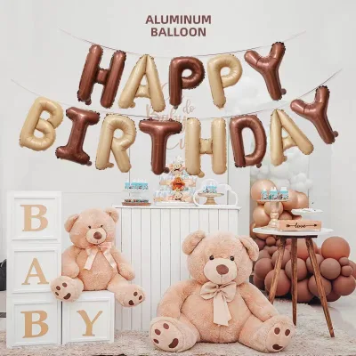 13 Pcs Caramel Brown Happy Birthday Foil Letters Balloons Baby Shower Birthday Party Decoration Balloons