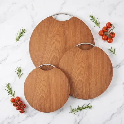 Wholesale Ebony Round Wooden Cutting Board with Stainless Steel Handle Charcuterie Cheese Bread Serving Platter for Kitchen