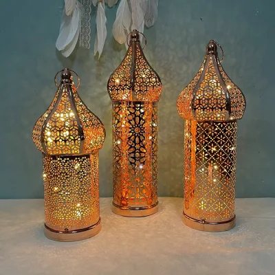 New Arrival Home Decorative Ramadan Eid Lamp Moroccan Style Iron Hollow Led Ramadan Lantern
