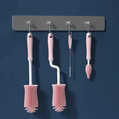 4pcs Set Silicone Bottle Cleaning Brush Baby Pacifier Straw Scrubber Small Brush 360 Glass Cup Washing Kitchen Cleaning Tool