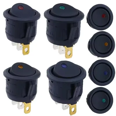 2 Pieces Car Pushbutton Switch 12V 220V ON/OFF Luminescence Toggle Switches Round Rocker Dot Switch LED Light Waterproof