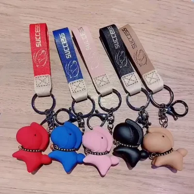 Cute Men Car Chain Key Ring Women Silicone Pvc Cartoon Horse Bell Pendant pony Custom Success logo Keychain Bag Pendant Gift