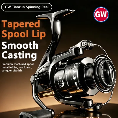 GW Tianzun 5+1BB Tapered Spool Lip Metal Folding Crank Smooth Casting Freshwater Saltwater Offshore Fishing Spinning Reel