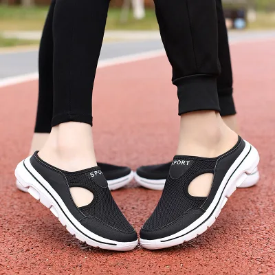 New Large Size Casual Shoes Half Support Women's Shoes Single Shoes Men Thick Soled Slip-on Sandals Net Surface Half Drag