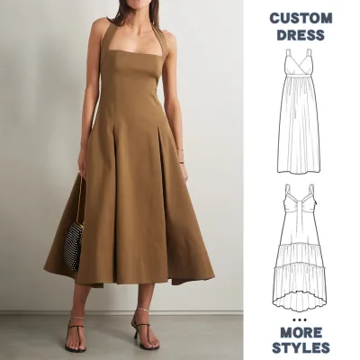 Summer High-quality Customized Neckline High-waist Design Women's A-line Midi Dress
