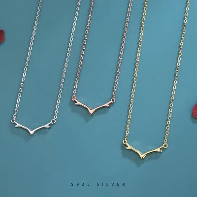Simple S925 Silver Elk Antler Pendant Necklace As Christmas Gift for Women S925 Silver Elk Necklace for Women